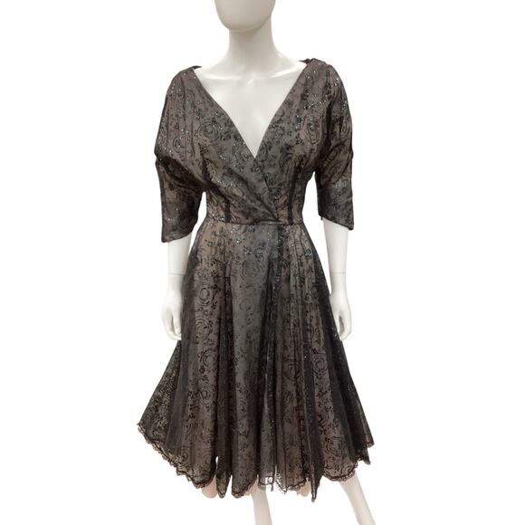 Vintage Dress Women’s Size XS Lucile Ball Style V-Neck Sheer Overlay Blackout - Picture 1 of 4